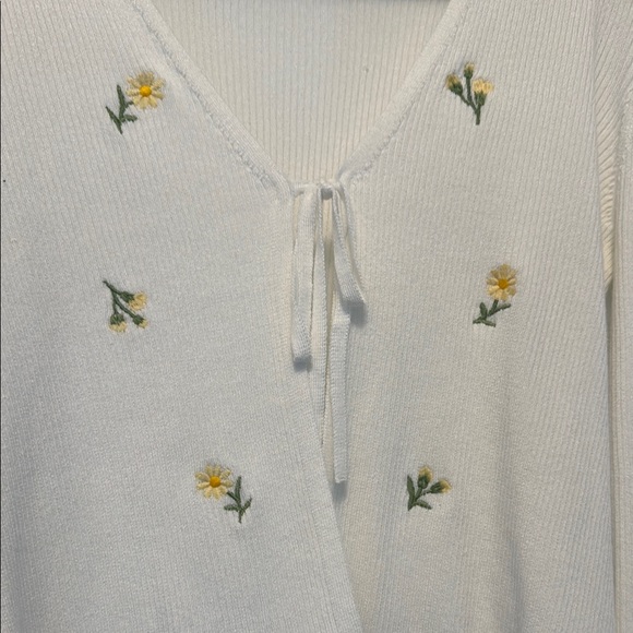 White Embroidered Cardigan with Floral Accents - Picture 2 of 2
